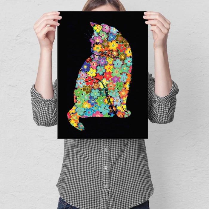 Plakat metalowy Kwiecisty kot Prezent