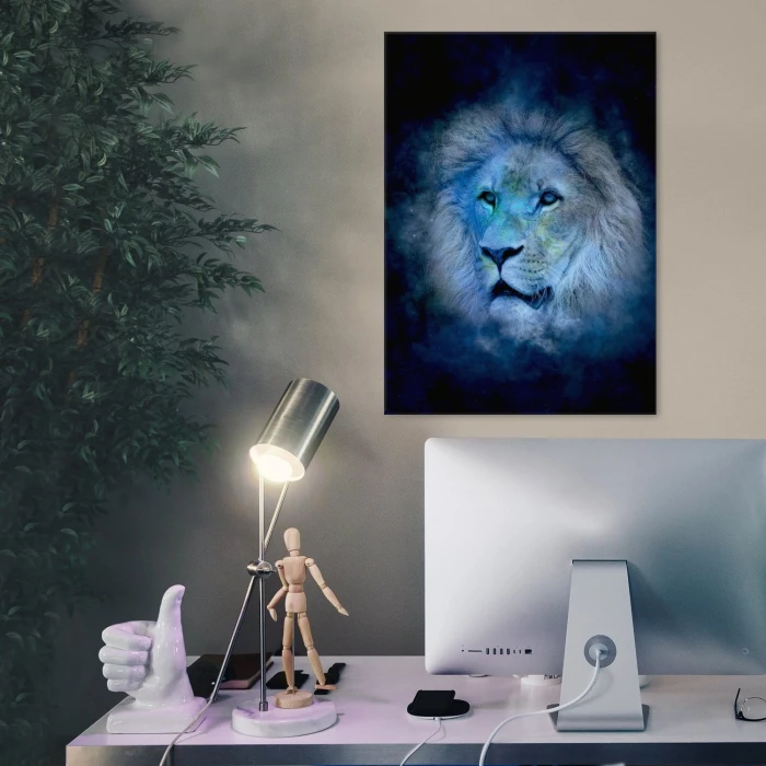 Plakat metalowy Niebieski lew Prezent