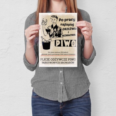 Plakat metalowy Pijcie piwo po pracy Prezent