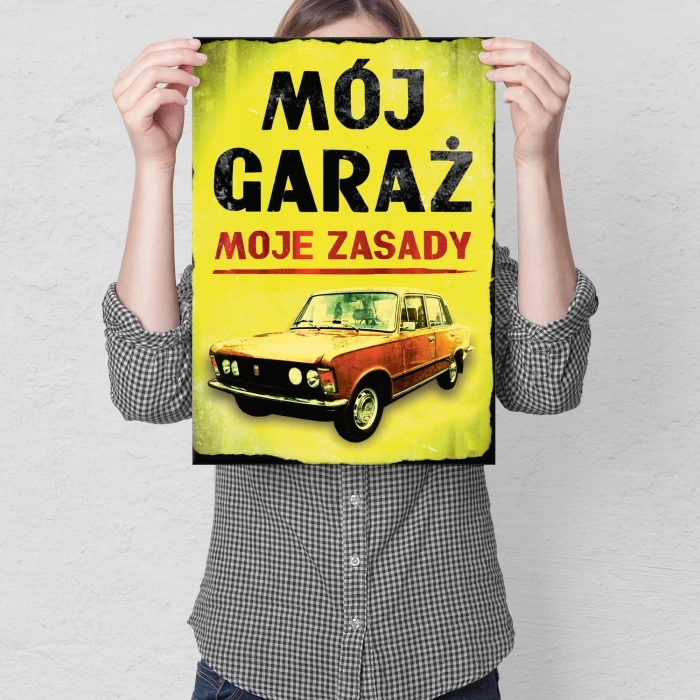 Plakat metalowy Mój garaż Fiat 125P Prezent