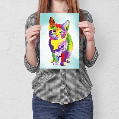 Plakat metalowy Kolorowy kotek Prezent