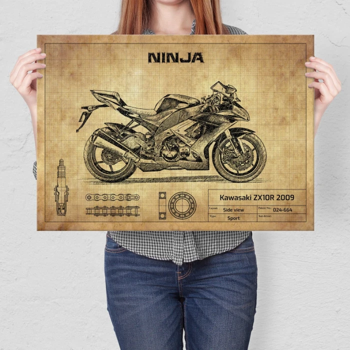 Plakat metalowy Kawasaki ZX10R 2009 Prezent
