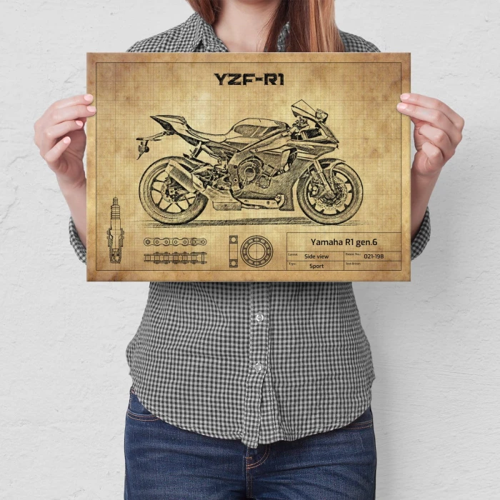 Plakat metalowy Yamaha R1 gen.6 Prezent