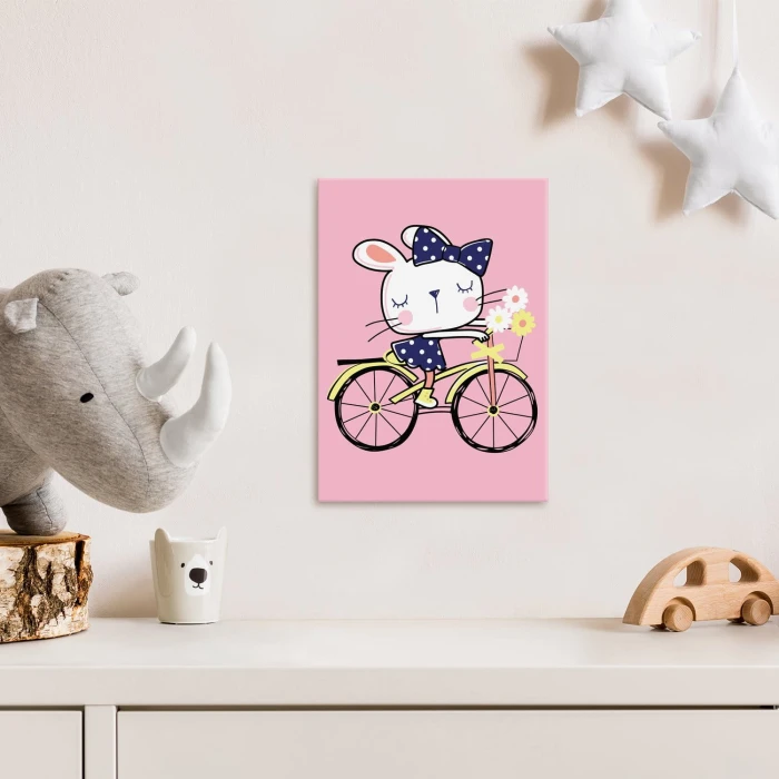 Plakat metalowy Królik na rowerze Prezent