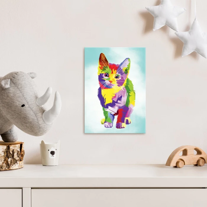 Plakat metalowy Kolorowy kotek Prezent