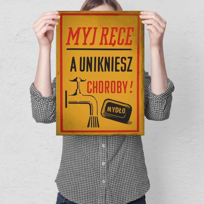 Plakat metalowy Myj ręce Prezent