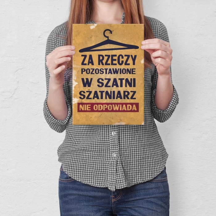 Plakat metalowy Szatniarz nie odpowiada Prezent