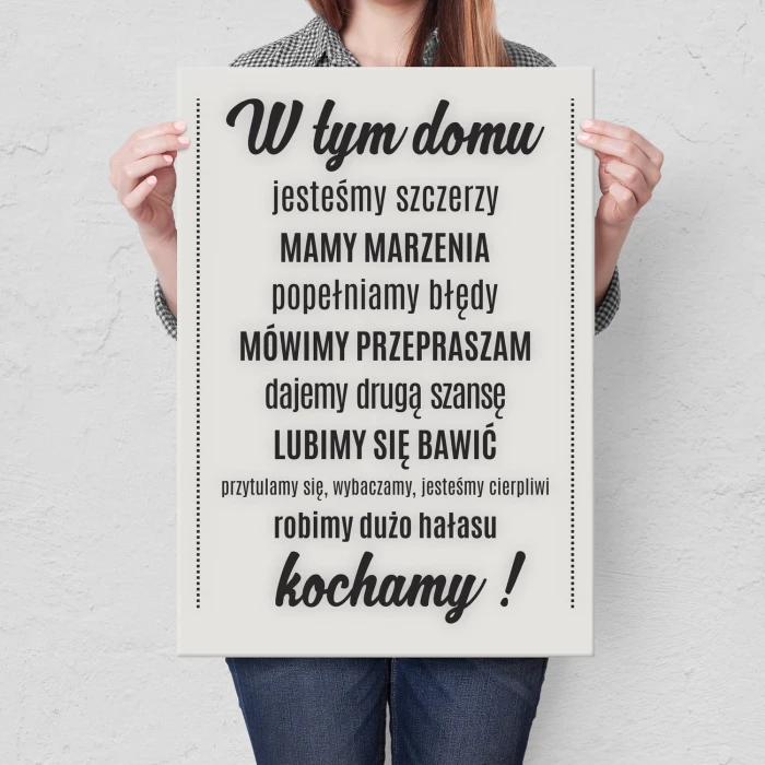 Plakat metalowy W tym domu kochamy Prezent