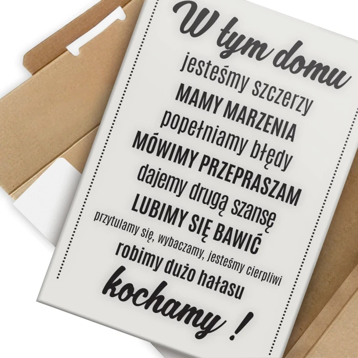 Plakat metalowy W tym domu kochamy Prezent
