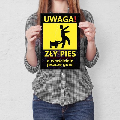 Plakat metalowy Uwaga zły pies