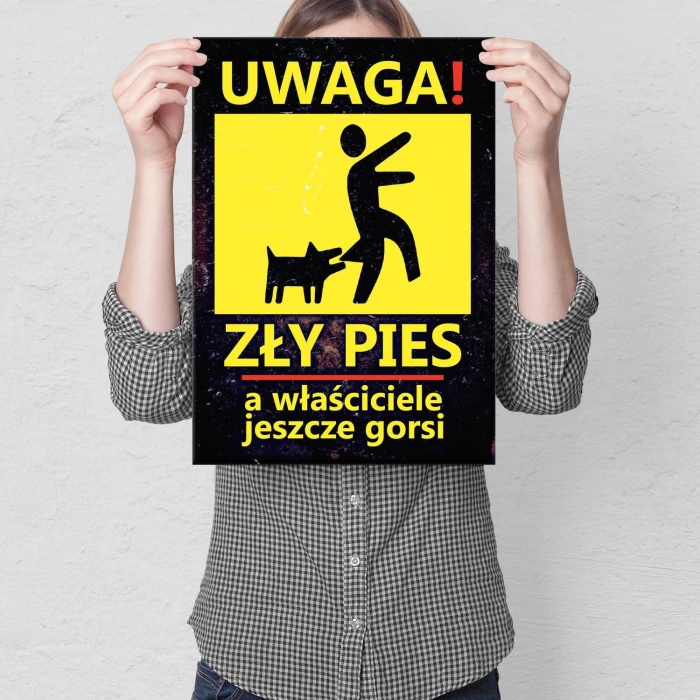 Plakat metalowy Uwaga zły pies