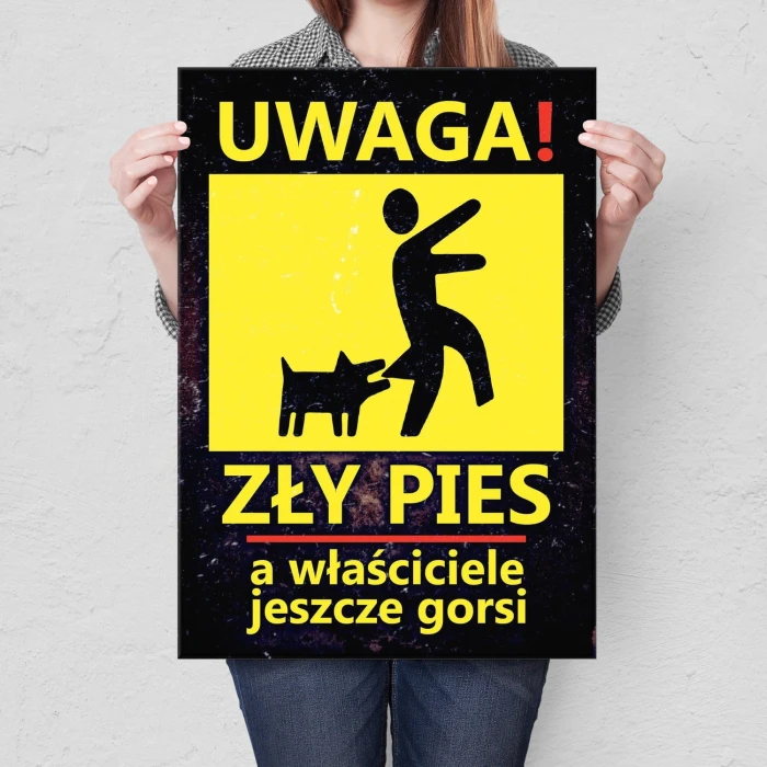 Plakat metalowy Uwaga zły pies