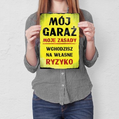 Plakat metalowy Na własne ryzyko