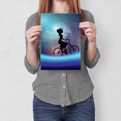 Plakat metalowy Kobieta na rowerze