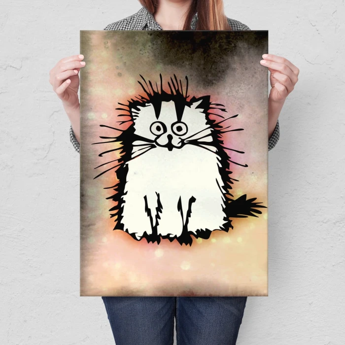 Plakat metalowy Biały kotek Prezent