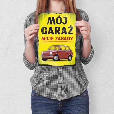 Plakat metalowy Mój garaż Maluch 126p