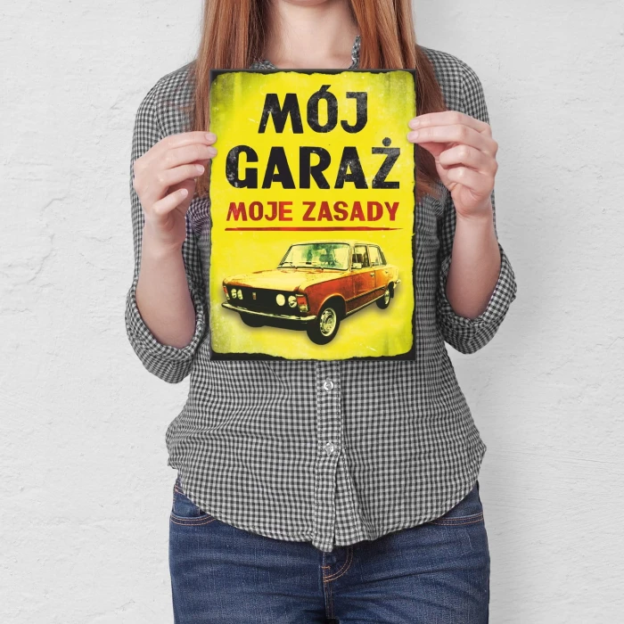 Plakat metalowy Mój garaż Fiat 125p