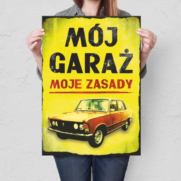 Plakat metalowy Mój garaż Fiat 125p