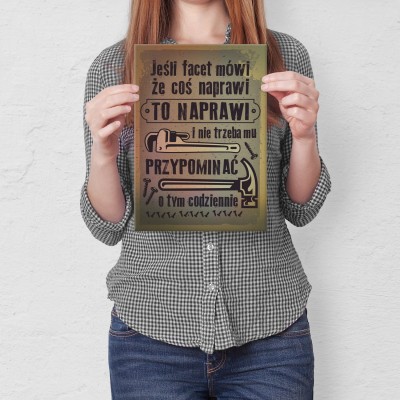 Plakat metalowy Jak facet naprawi
