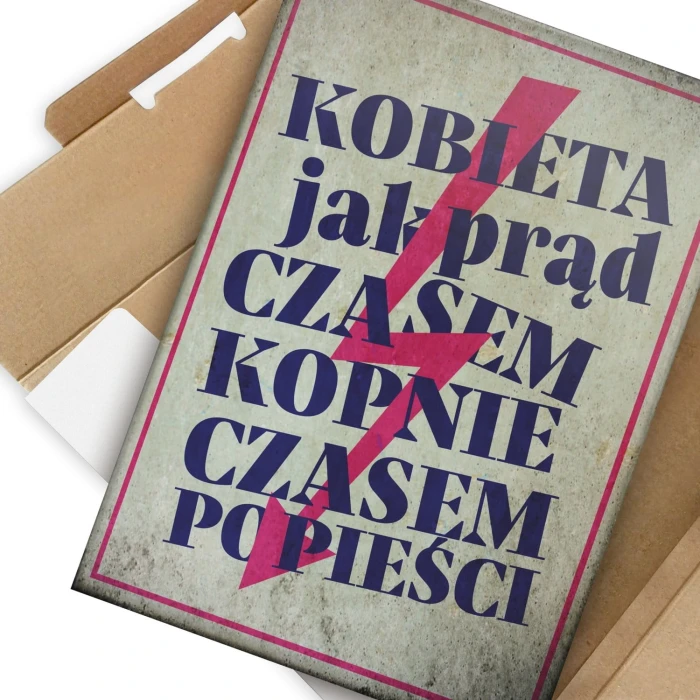 Plakat metalowy Kobieta jest jak prąd