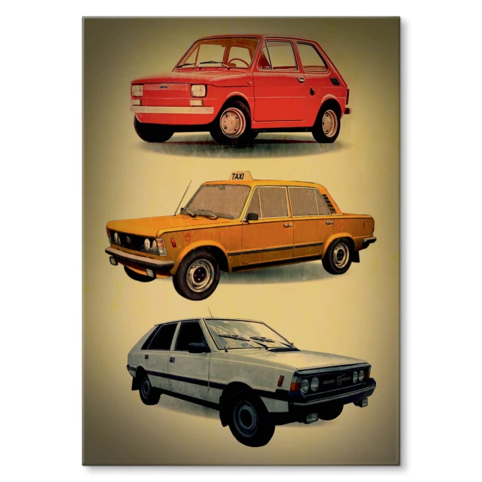 Plakat metalowy Samochody PRL