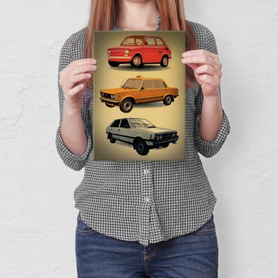 Plakat metalowy Samochody PRL