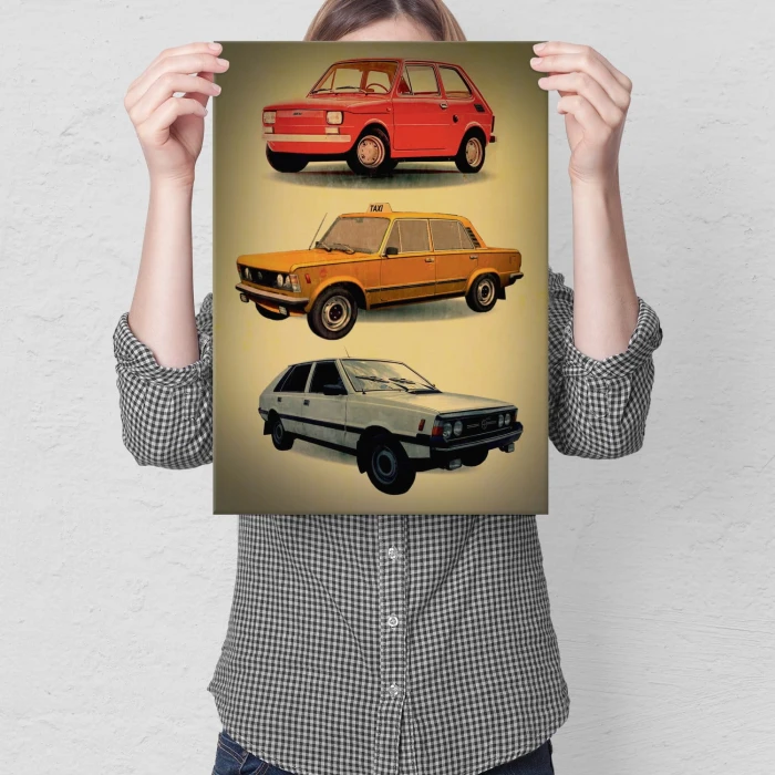 Plakat metalowy Samochody PRL