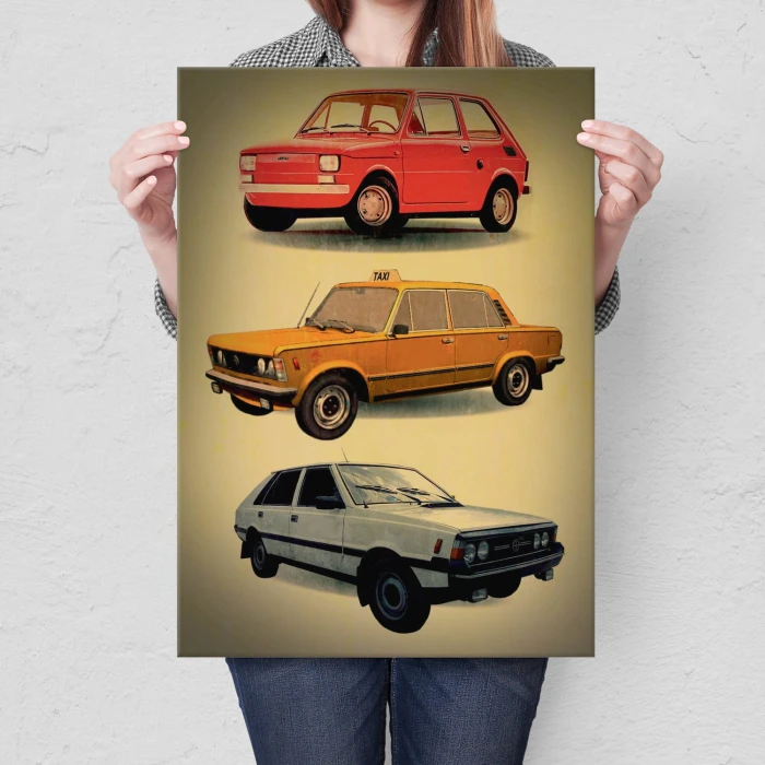 Plakat metalowy Samochody PRL