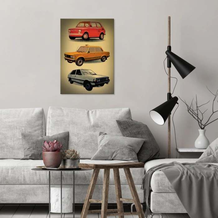 Plakat metalowy Samochody PRL