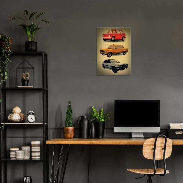 Plakat metalowy Samochody PRL