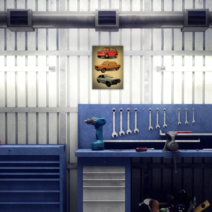 Plakat metalowy Samochody PRL