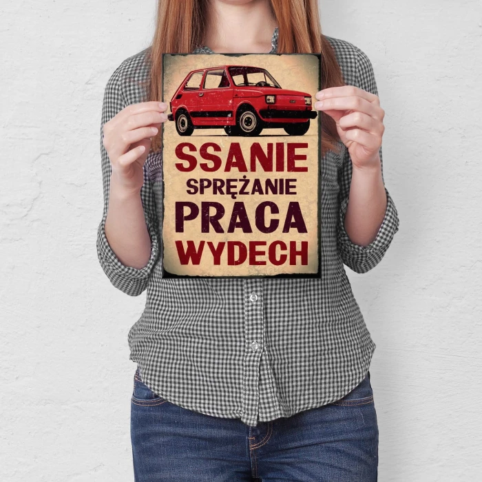 Plakat metalowy Fiat Maluch 126p Praca