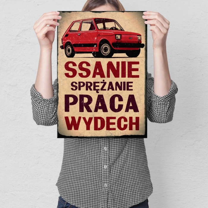 Plakat metalowy Fiat Maluch 126p Praca