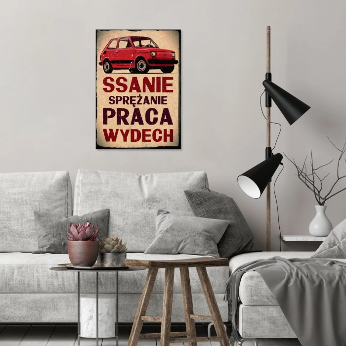 Plakat metalowy Fiat Maluch 126p Praca