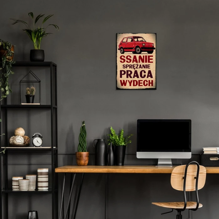 Plakat metalowy Fiat Maluch 126p Praca