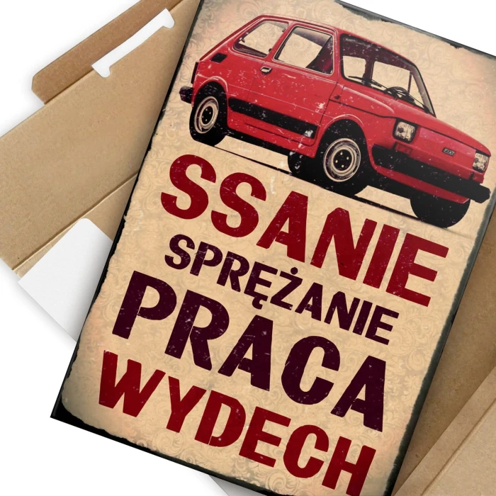 Plakat metalowy Fiat Maluch 126p Praca