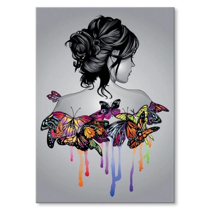 Plakat metalowy Dziewczyna w motylach