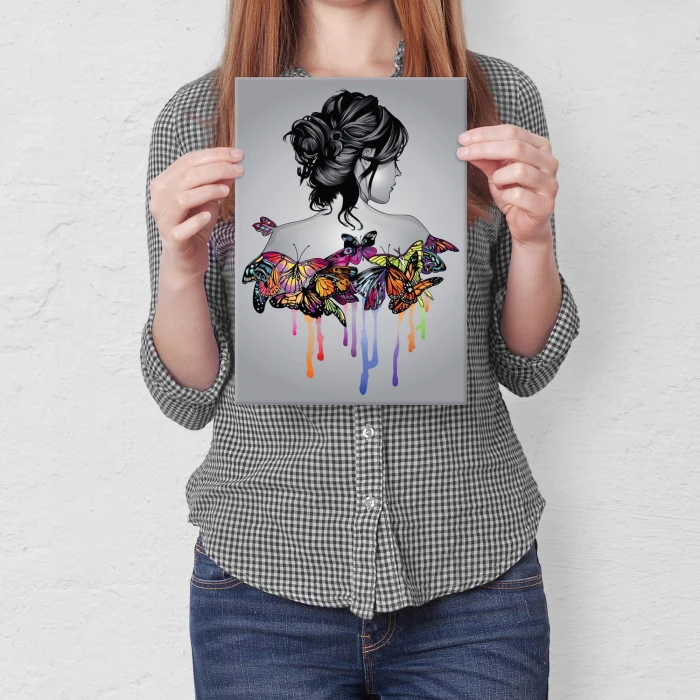 Plakat metalowy Dziewczyna w motylach