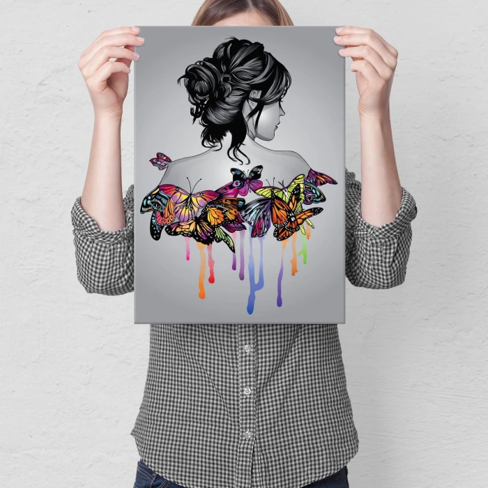 Plakat metalowy Dziewczyna w motylach