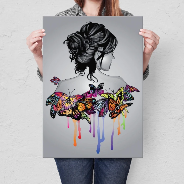 Plakat metalowy Dziewczyna w motylach