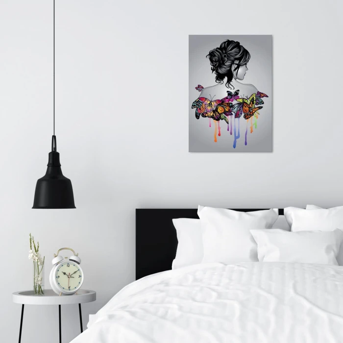 Plakat metalowy Dziewczyna w motylach