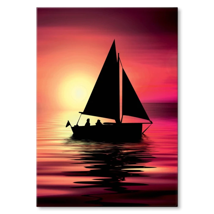 Plakat metalowy Łódź zachód słońca