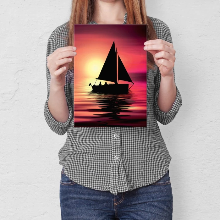 Plakat metalowy Łódź zachód słońca