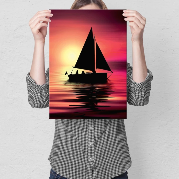 Plakat metalowy Łódź zachód słońca