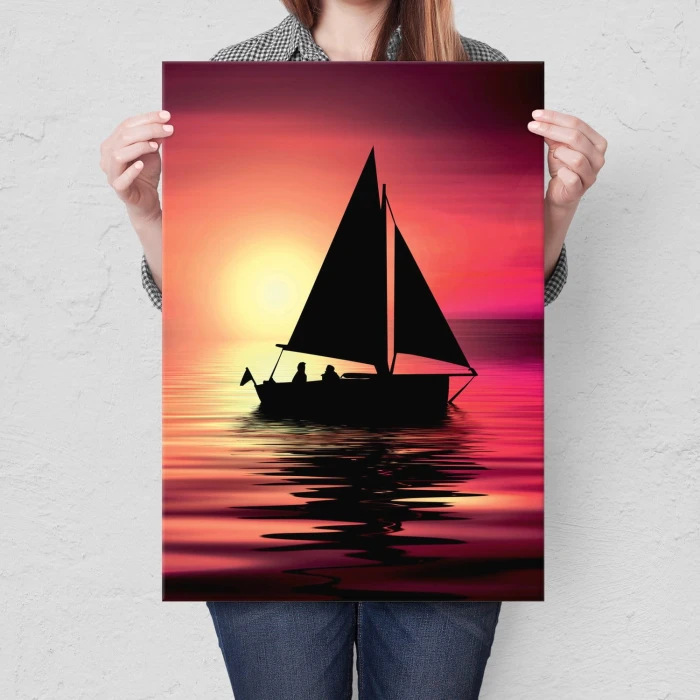 Plakat metalowy Łódź zachód słońca