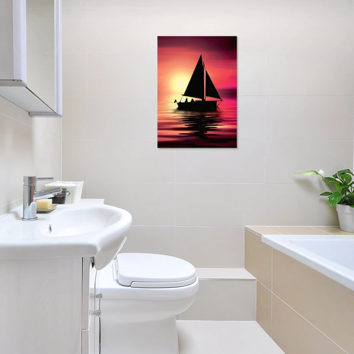 Plakat metalowy Łódź zachód słońca