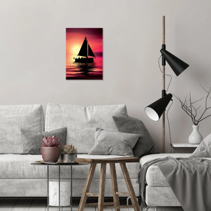 Plakat metalowy Łódź zachód słońca