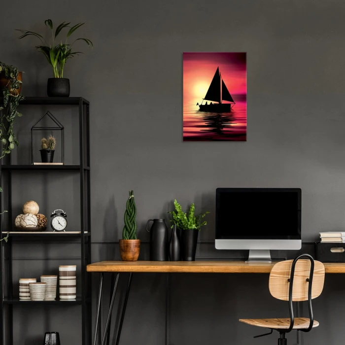 Plakat metalowy Łódź zachód słońca