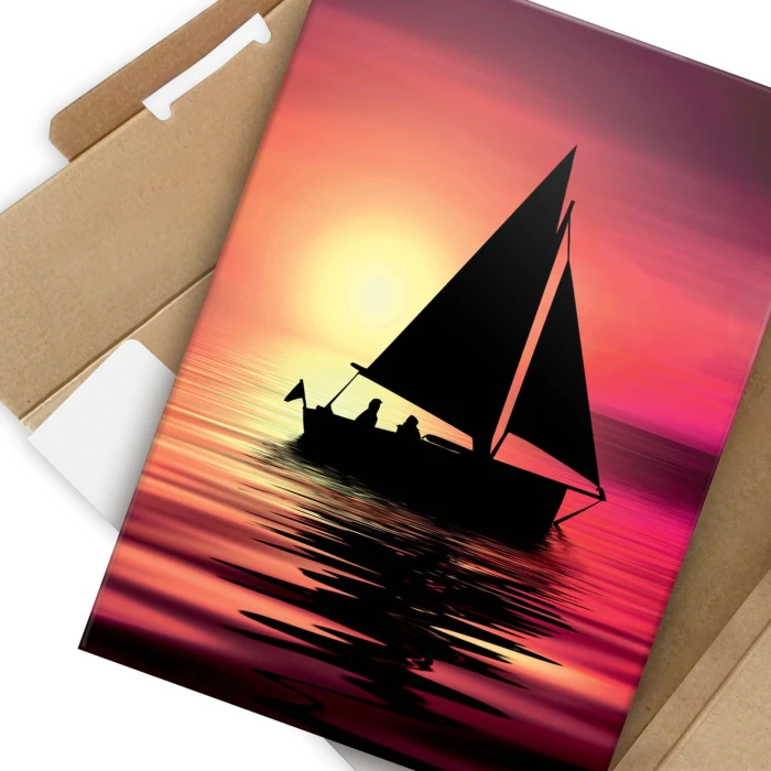 Plakat metalowy Łódź zachód słońca