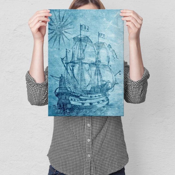 Plakat metalowy Niebieski statek